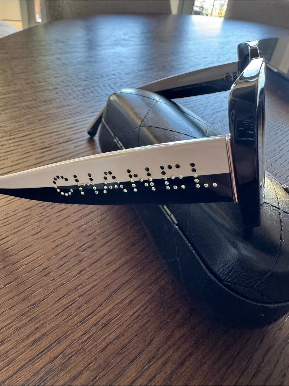 CHANEL Authentic Black and White with Rhinestone Accent Square Women Sunglasses